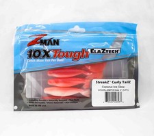 Zman Soft Bait StreakZ Curly 4" 5/Pack Coconut Ice Glow (8538)