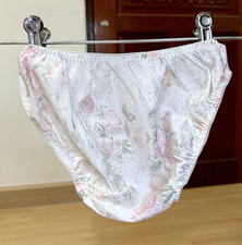 Vintage Shiny Polyester Satin Panties Floral Print Hi Cut Sissy Bikini W.28-29"
