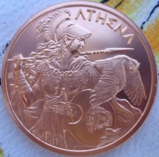 1 oz. ATHENA #6 Greek Mythology Series .999 fine copper round