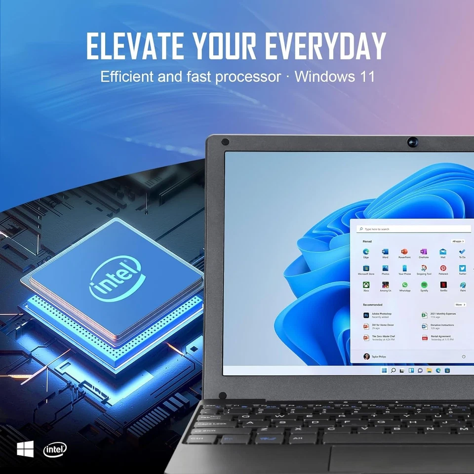 Mini computadora portátil Netbook de 10"" Windows 11 8 GB RAM 128 GB SSD Intel PC Foto 3 de 4