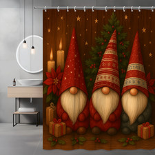 Festive Gnome Shower Curtain - Charming Holiday Bathroom Decor
