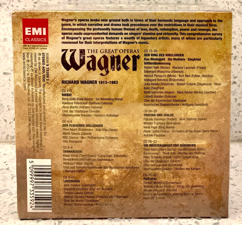 WAGNER The Great Opera Box (36 cds, EMI) SAWALLISCH RING • TRISTAN • PARSIFAL - Image 3 of 4