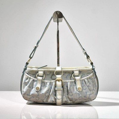 CELINE Paris Macadam Vintage Pouch Canvas Leder Schultertasche Trionf Auth A814