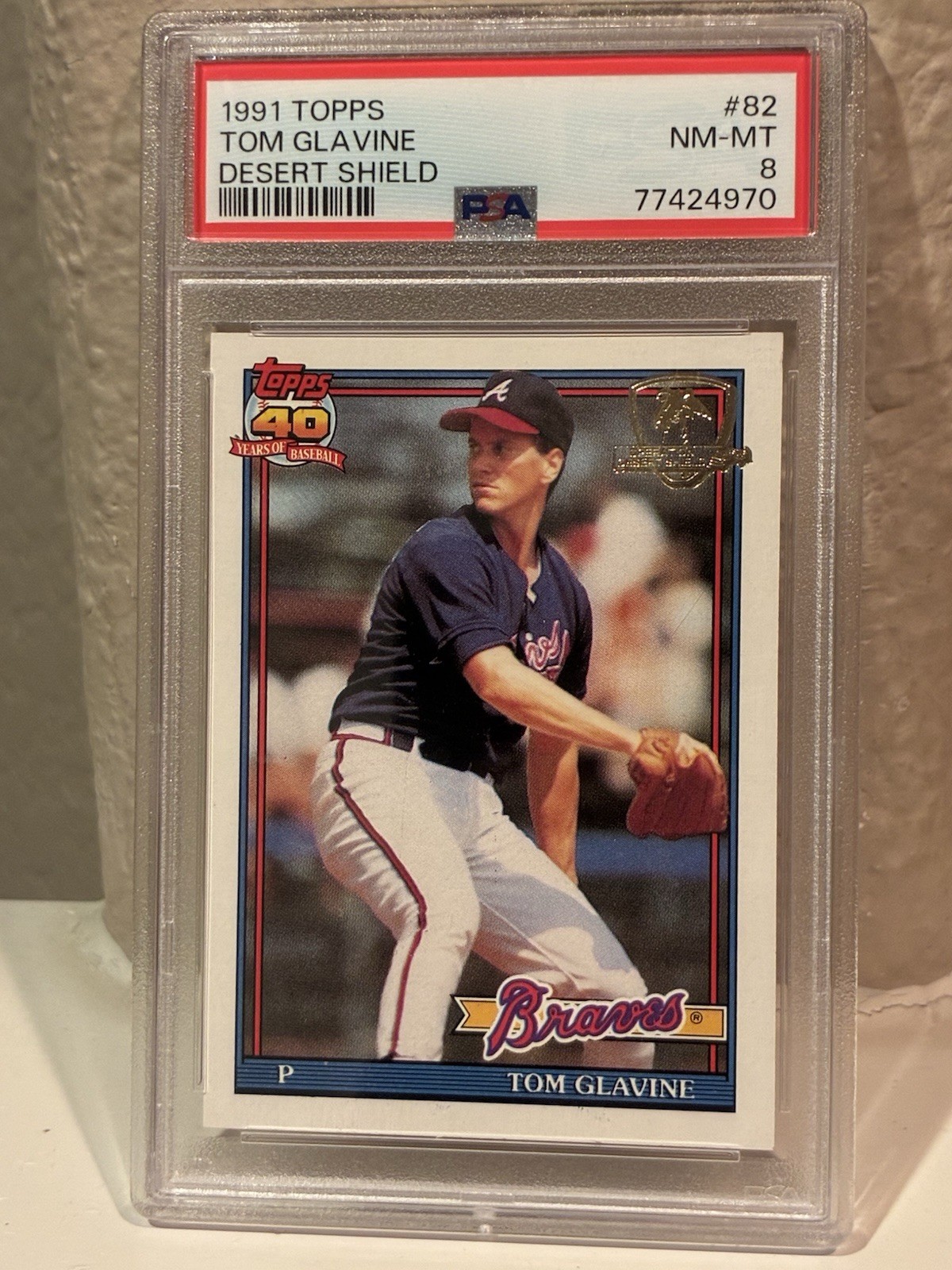 1991 Topps Desert Shield #82 Tom Glavine PSA 8 Atlanta Braves