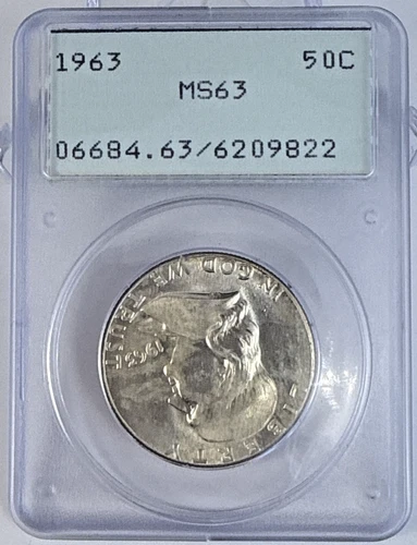 1963 D Franklin Half Dollar Silver 50c PCGS MS 63 Old Rattler Holder (OGH)