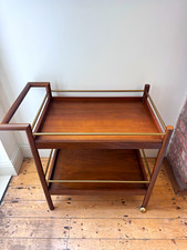 West Elm Parker Mid-Century Modern Bar Cart Drinks Trolley Walnut Antique Brass