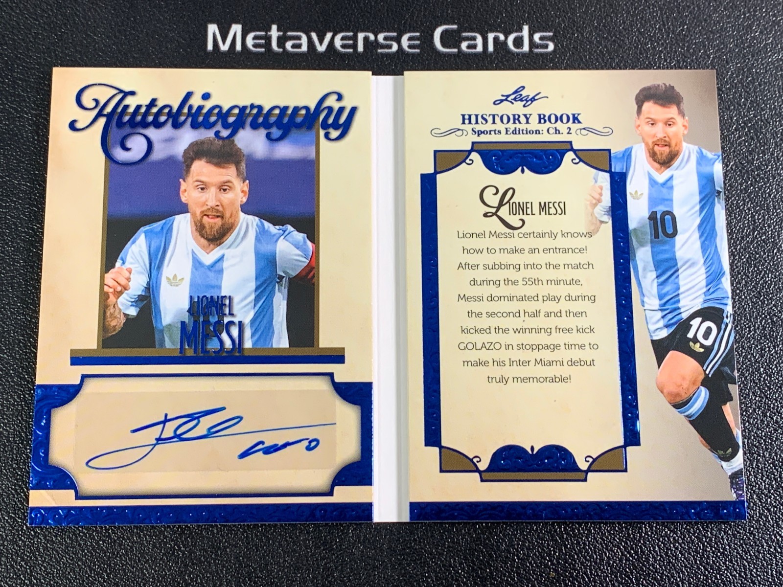 2025 Leaf History Book Autobiography Sapphire Auto Lionel Messi 2/5 view 1