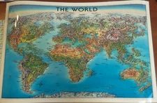 Illustrated The World Map Unique Media Vintage 1996 Laminated 27x18in