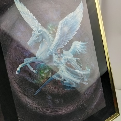 Vintage Sue Dawe Princess Pegasus Fly Fantasy Wall Art Print Frame Optical Shiny - Picture 3 of 16