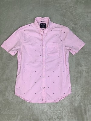 Hollister Mens Epic Flex Stretch Medium Button Up Short Sleeve Diamonds Pink