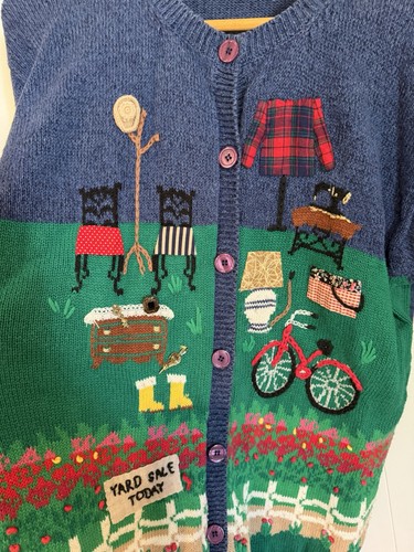 Vintage Susan Bristol Sweater Cardigan Featuring Embroidered Yard Sale Size L