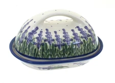 Blue Rose Polish Pottery Lavender Fields Butter Dish