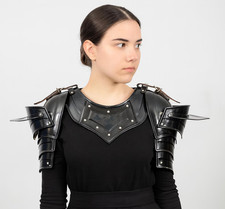 Women's Knight Pauldrons, Gorget, Blackened Steel Lady Armor Set, LARP, Cosplay