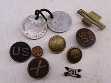 Antique WWI United States Soldier Dog Tag Dogtag Insignia Pin Set 108th Division