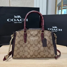 Coach Mini Sage Carryall Satchel Crossbody Bag Brown/Red Signature Canvas F84623