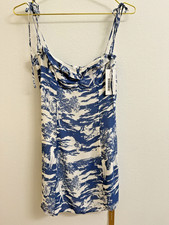 Reformation Rosemead Dress Toscana Print Size 4 NWT Blue White Mini Tie Strap