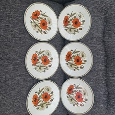 6x J & G Meakin Dinner Plates Poppies Poppy Pattern 9” Vintage