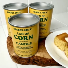 Lot of 3 Trader Joe’s Can of Corn Scented Candles 9oz Soy Wax Sweet Cornbread