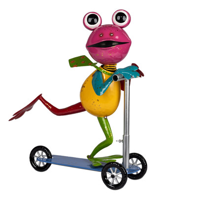 Dekofigur lustiger Frosch auf Roller H. 52cm bunt aus Metall Formano Garten S25