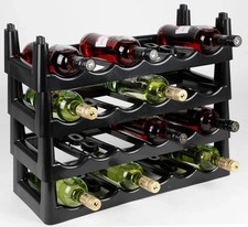 1x Bottle Rack Black Stackable Wine Shelf Bottle Stand Storage Shelf 56x25x13 cm
