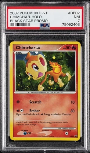 2007 POKEMON DIAMOND & PEARL BLACK STAR PROMO #DP02 CHIMCHAR-HOLO PSA 7