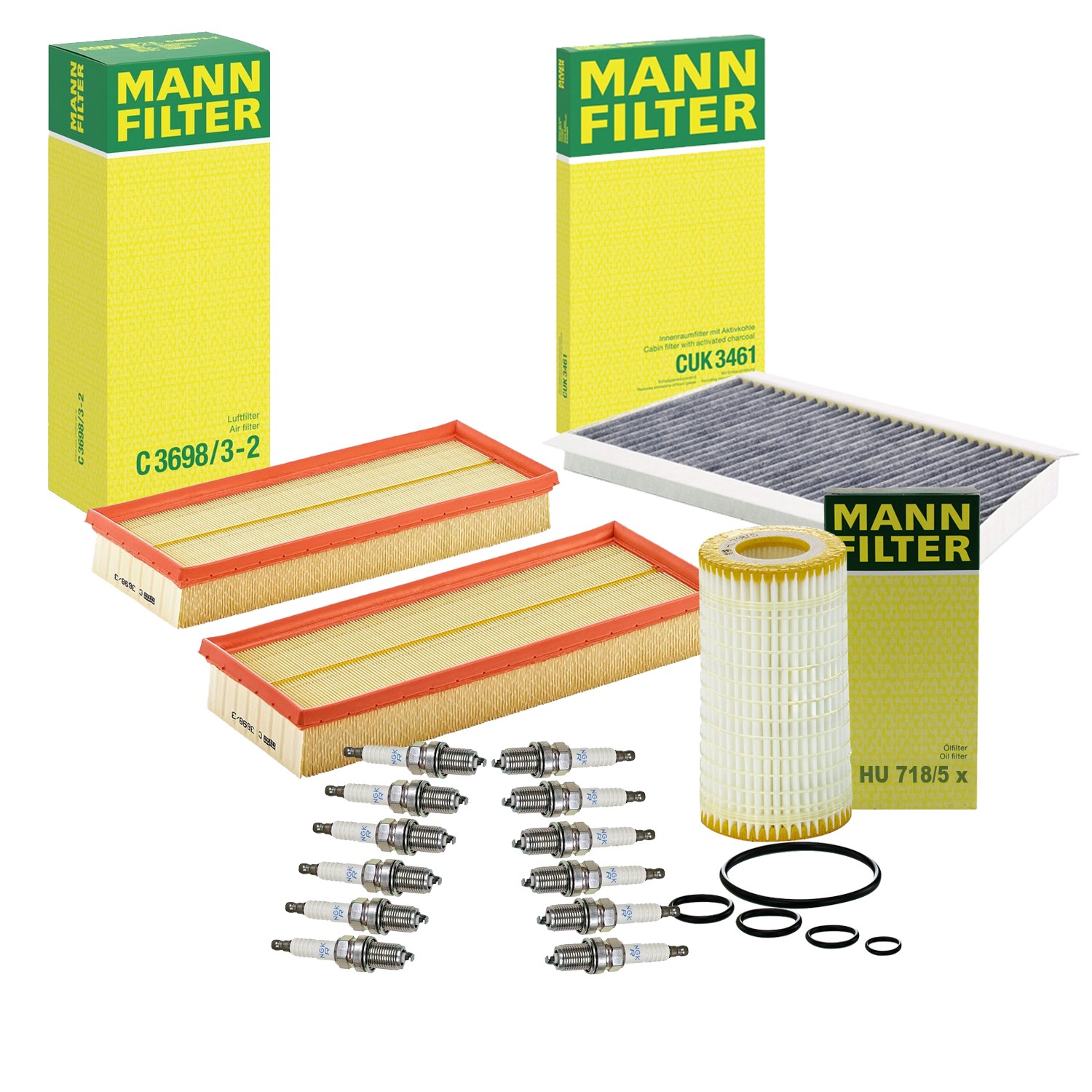 Mann Engine Oil Cabin Air Filter  NGK 12 Spark Plugs Kit For W203 C240 C320 V6