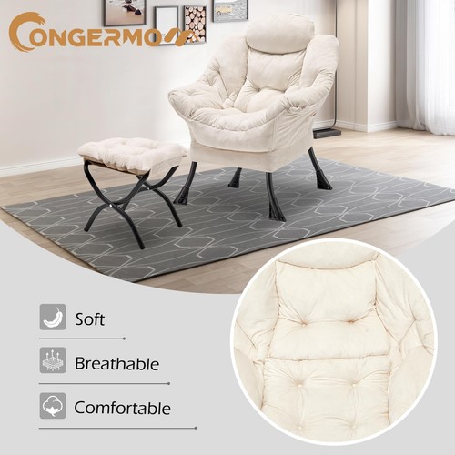 Lazy Chair with Folding Ottoman,Leisure Sofa Chair,Soft Fabric Armchair with ... - Picture 3 of 7