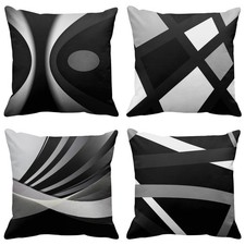 Set of 4 Black Throw Pillow Covers Modern Abstract Grey Stripes Gray White Ac...