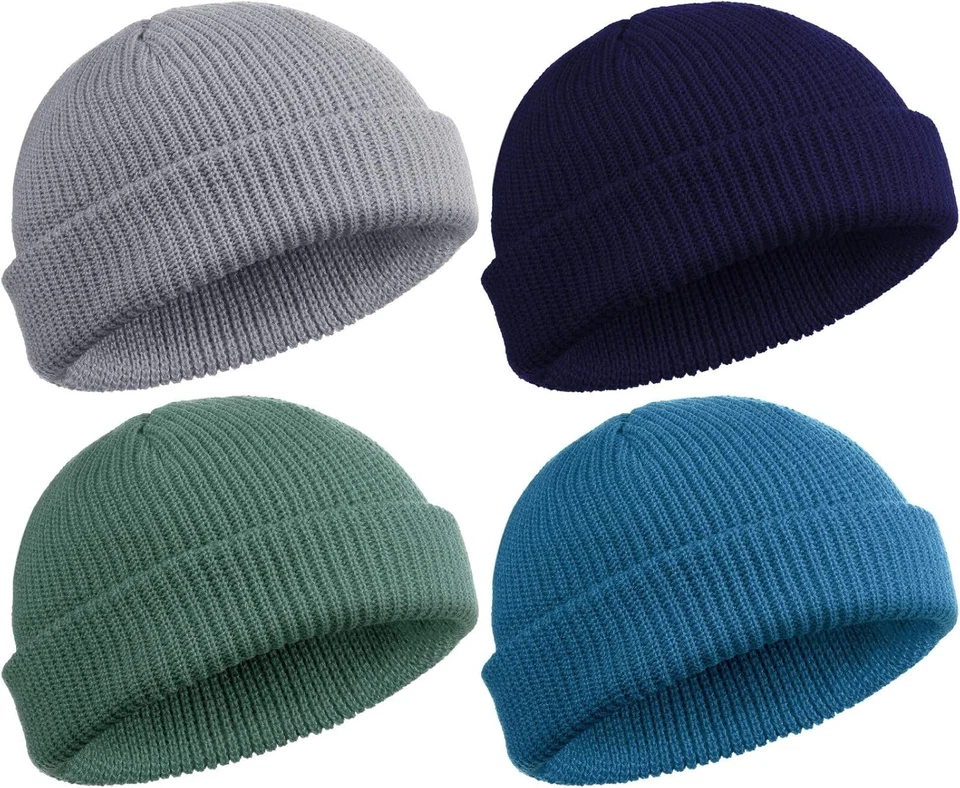 Paquete de 4 gorras de invierno de punto corto al por mayor de gorras de pescador para hombre mujer Foto 2 de 4