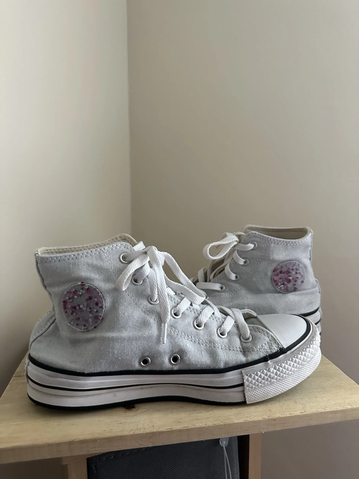 Scarpe da ginnastica donna Converse Eva Lift glitter argento hitop taglia 5 sneakers UK