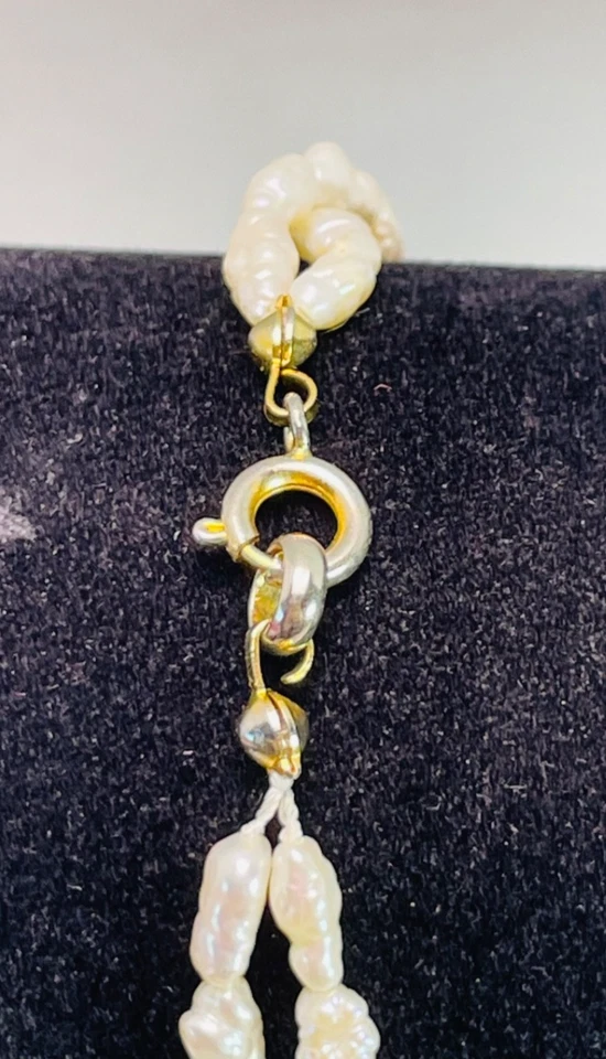 Vintage White Rice Pearl Bracelet double strand gold clasp gatsby era dainty - Image 4 of 4