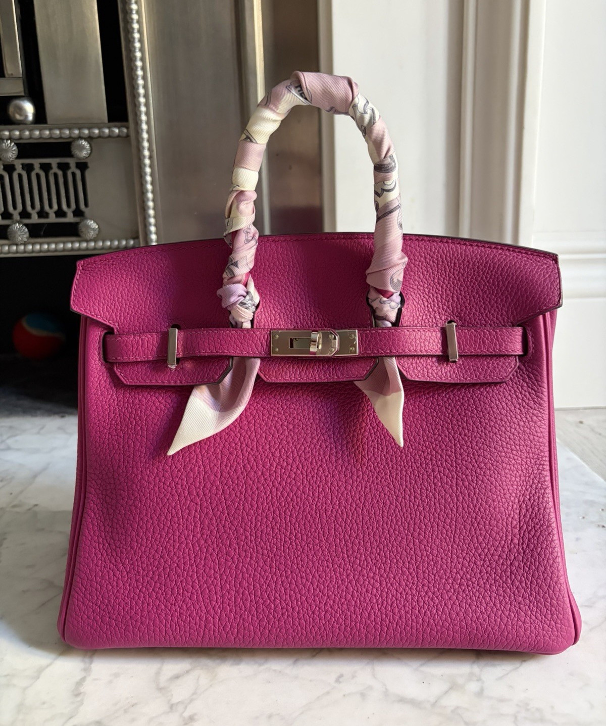HERMÈS Birkin 25 Pink Leather Top Handle Bag w/ Silver Hardware Turn Lock
