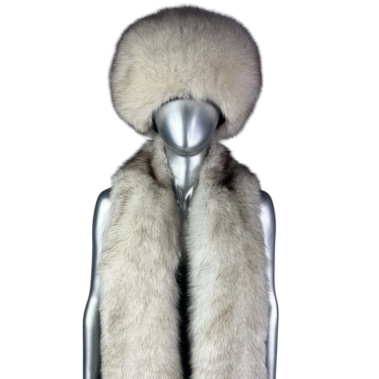BLUE FOX  FLING & BERET, 2 Pc Set, 96” L, NWT, Certified Vintage Fur