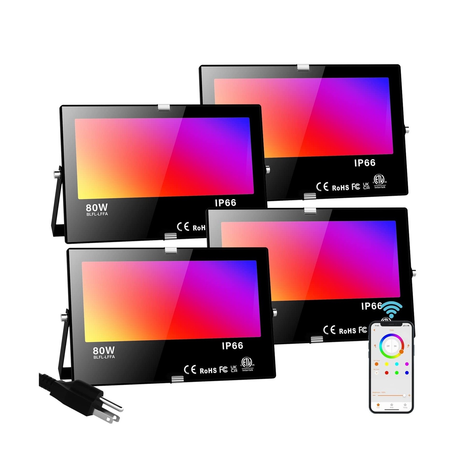 LED Flood Light Outdoor 800W Equivalent Bluetooth Smart Color Change Landscap...