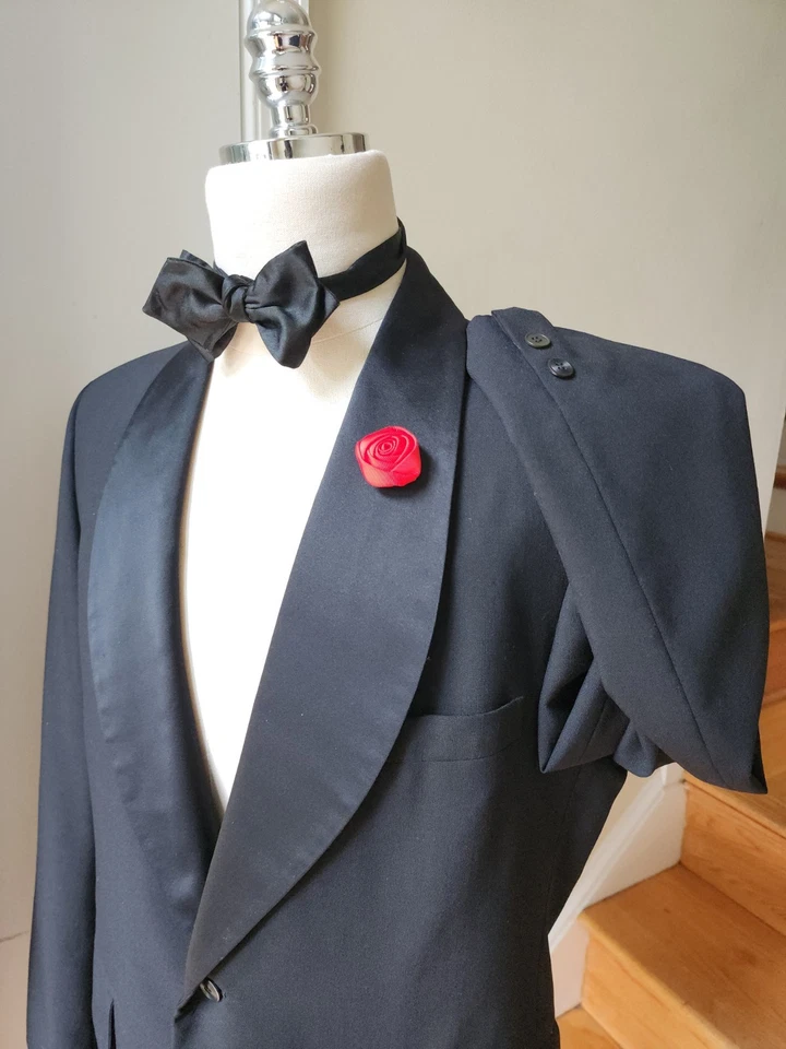 Chaqueta de Esmoquin Lord West Mantón Solapa Años 60 De Colección Talla 42R Negra Foto 2 de 4