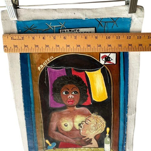 Cuban Folk Art Feminist Prostitute Breastfeeding Man Oil Painting Symbolism Nude - Picture 10 of 11