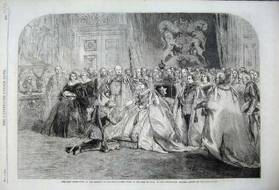 Alter antiker Druck 1861 Investitur Queen Star Indien Thron Windsor Castle 19.