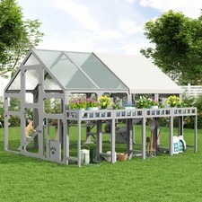 Large Outdoor Cat House with Planter Stand, Wooden Cat Enclosure