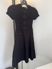 Valentino Dress Black Guipure Lace-Trim Ribbed Knit Size size XS Short Sleeve