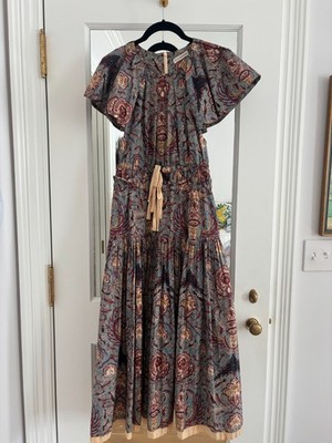 Ulla Johnson Darya Magnolia Paisley Floral Cotton Maxi Dress Flutter Sleeve