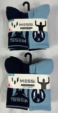MESSI Kids MEDIUM Lot of 12 Pairs of Blue/White Crew Socks (2) Packs of 6 NWT