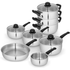 Image of Swan Cookware Set Townhouse Saucepan Frying Pan Steamer Stainless Steel 8Pcs