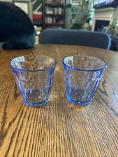 Duralex Picardie Flat Juice Glass Blue Tumblers France 3 1/8” Tall Set Of 2
