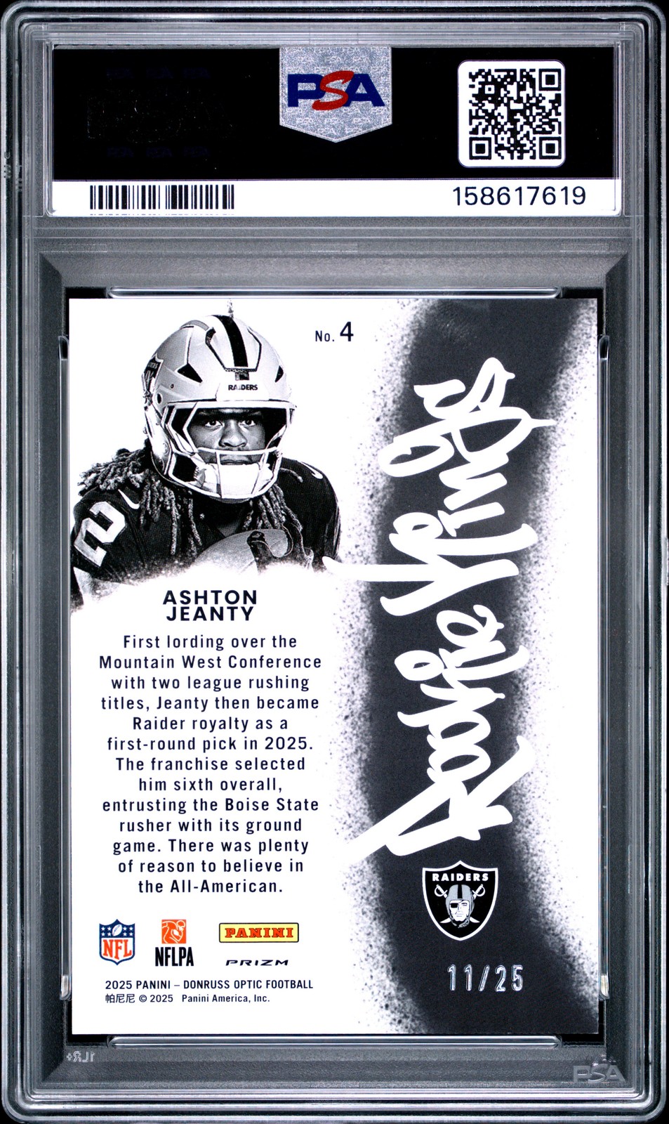 2025 DONRUSS OPTIC ROOKIE KINGS BLACK PANDORA ASHTON JEANTY ROOKIE RC /25 PSA 10 view 2