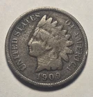 1909 Indian Head Cent 1c Penny, Good G Details, Scratches - Exact Coin Shown