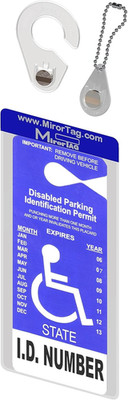 Mirortag  Holder with Hook & Charm Options- Handicap Placard Holder. Easily Prot