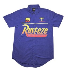 Disney Pixar Cars Shirt Mens XS Blue Rust-eze Lightning McQueen Button Up