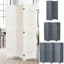 NATURAL WOOD GREY 4/6 PANEL SLAT ROOM DIVIDER HOME PRIVACY SCREEN WALL PARTITION