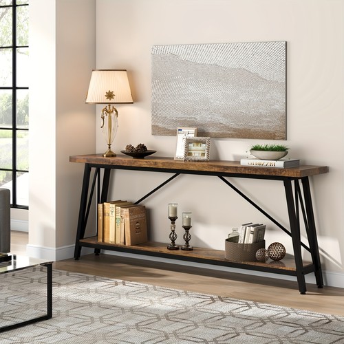 180cm Industrial Sofa Table w/2-Tier Shelves for Entryway /Hallway/Living Room - Picture 3 of 10