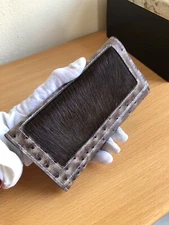 INDUSTRIAL ARGENTINA CUERO VACA OSTRICH LEATHER FUR WALLET NEW